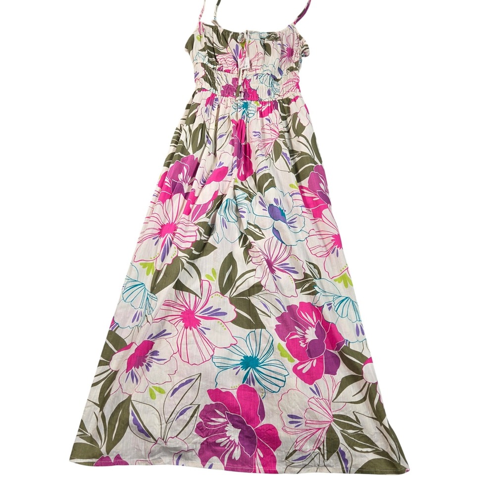 Gap Maxi Dress Womens XS Pink Green Floral Smocked Sleeveless